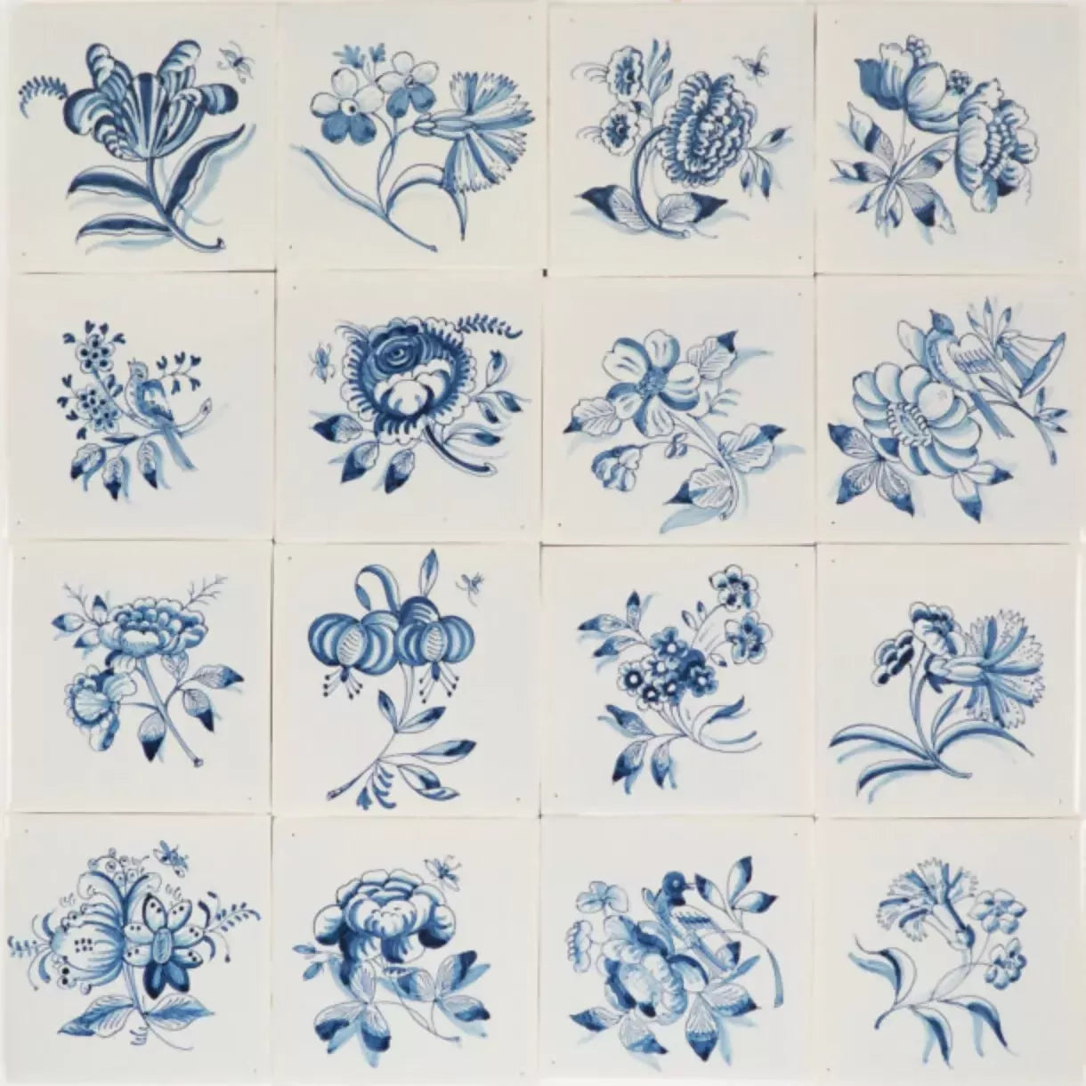 Collection of blue floral patterns on a white background,  available  to buy on the-salon.com. SALON curates the finest , unique, handmade pieces from the interior industry's best makers and brands. Shop luxury furniture, lighting, rugs, art, antiques and vintage pieces and accessories from SALON interior designed rooms.