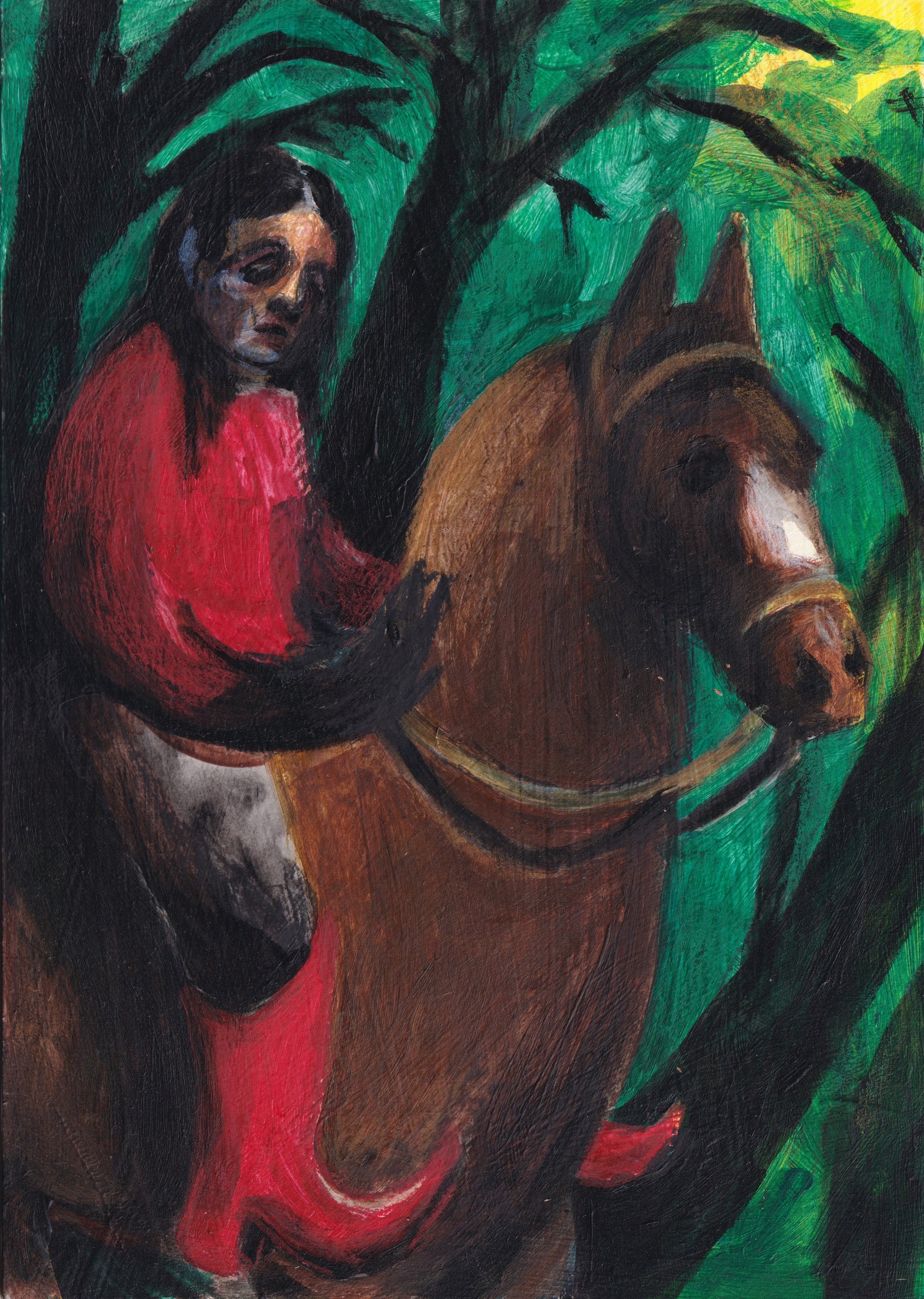 RED RIDER AND A BAY HORSE BY ALICE CARR FROM PARTNERSHIP EDITIONS
