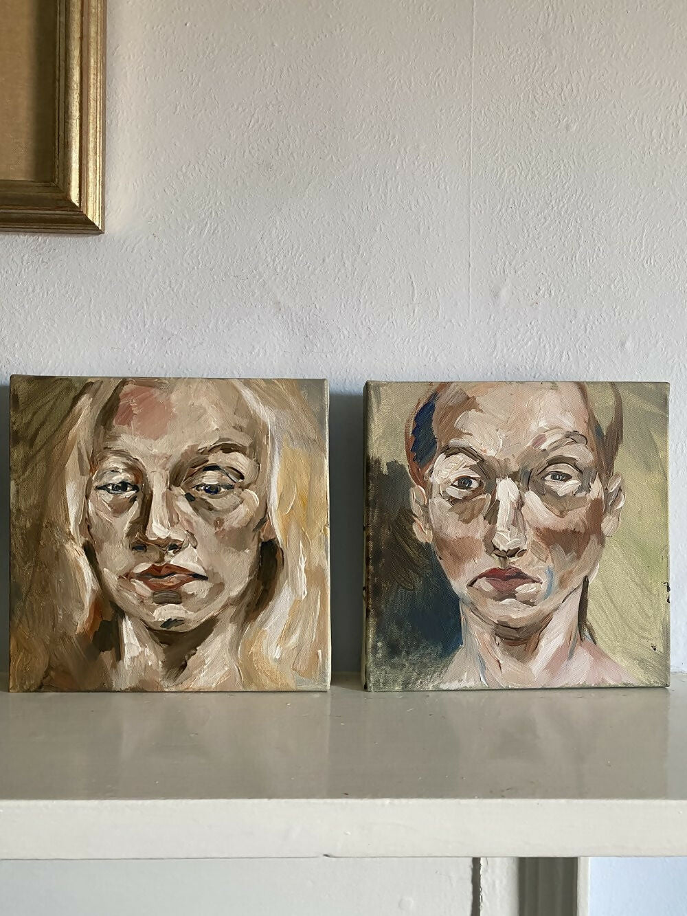 Two portraits of a woman on canvas against a white wall,  available  to buy on the-salon.com. SALON curates the finest , unique, handmade pieces from the interior industry's best makers and brands. Shop luxury furniture, lighting, rugs, art, antiques and vintage pieces and accessories from SALON interior designed rooms.