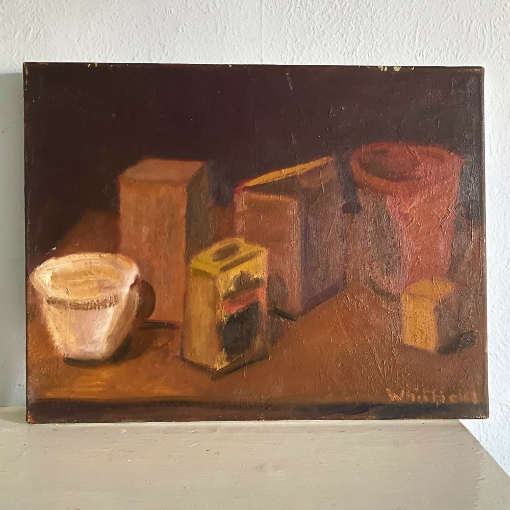 Oil painting of terracotta pots on a dark background, available  to buy on the-salon.com. SALON curates the finest , unique, handmade pieces from the interior industry's best makers and brands. Shop luxury furniture, lighting, rugs, art, antiques and vintage pieces and accessories from SALON interior designed rooms.