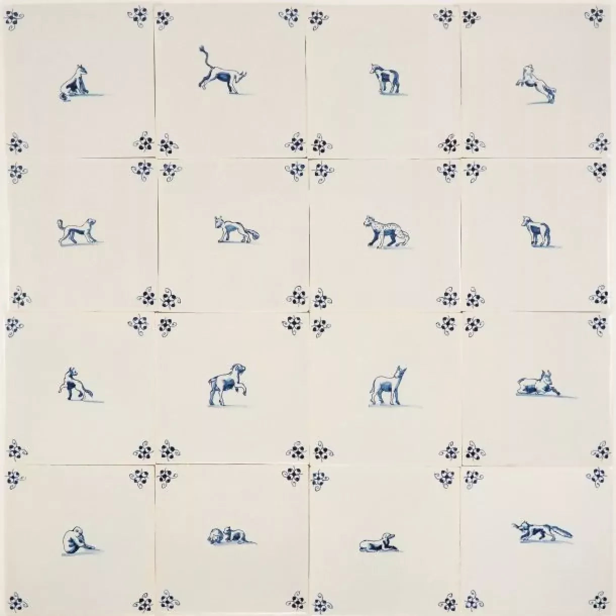 Tile pattern with blue animal illustrations on a white background,  available  to buy on the-salon.com. SALON curates the finest , unique, handmade pieces from the interior industry's best makers and brands. Shop luxury furniture, lighting, rugs, art, antiques and vintage pieces and accessories from SALON interior designed rooms.